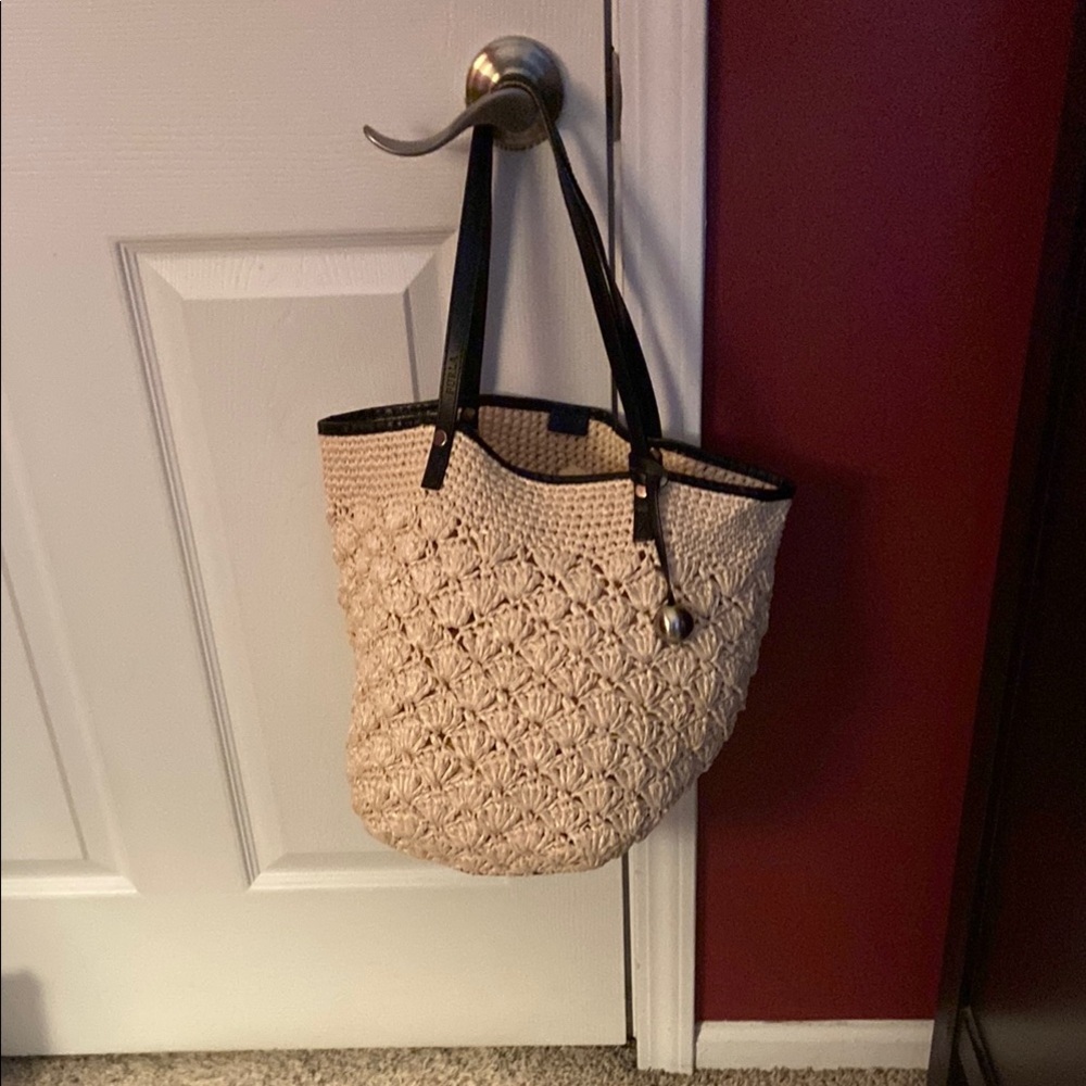 Furla Crochet & Leather Unstructured Tote